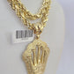 10k Yellow Gold Rope Chain Crown Charm Pendant 18-30'' Inch 7mm  Necklace