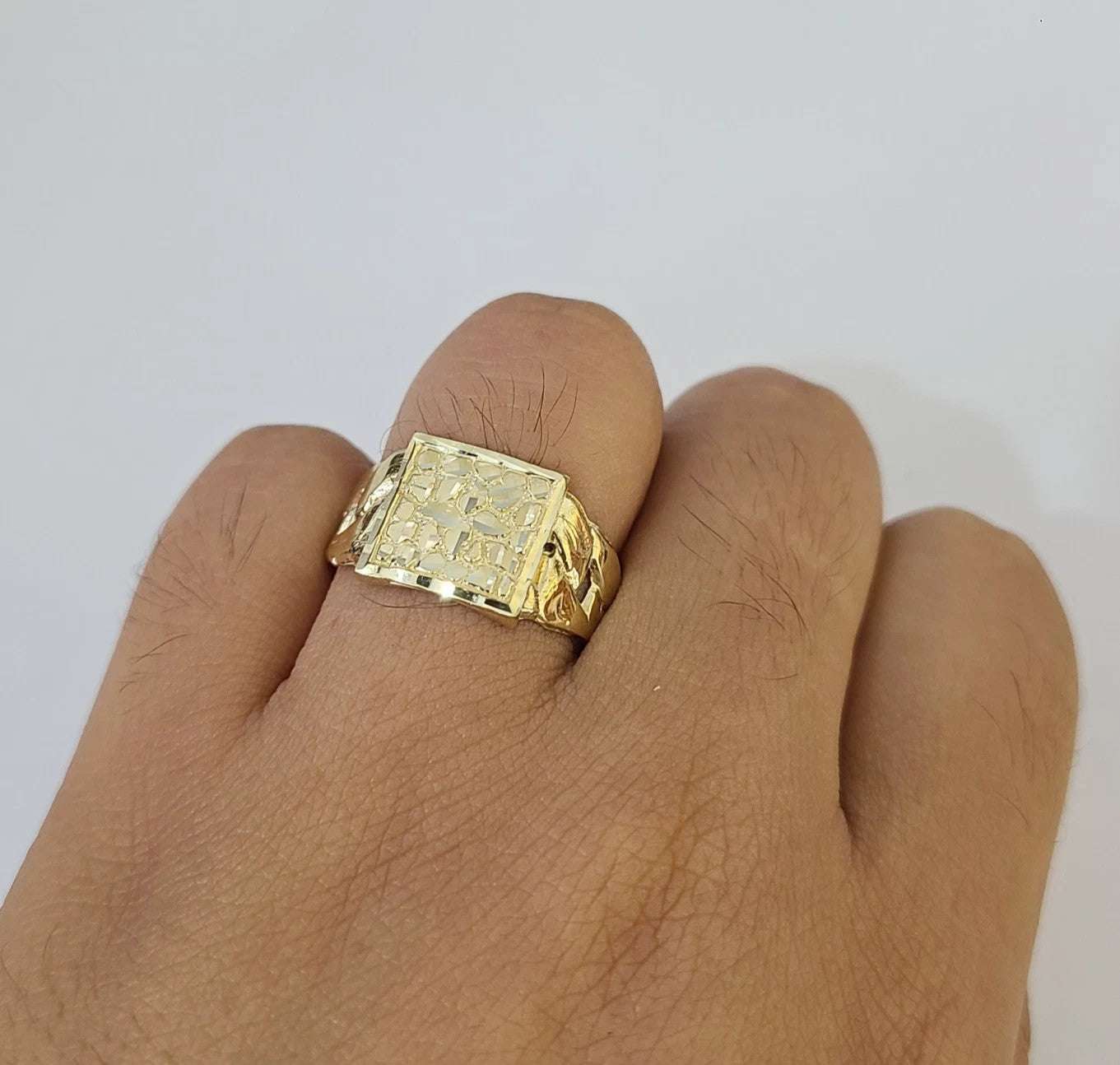 10k Nugget Ring Cuban Yellow Gold Women Men Real Genuine 10Kt