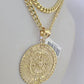 10k Gold Chain Mayan Calendar Pendant Set Miami Cuban link Necklace 5mm 20"-30"