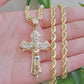 10k Gold Rope Chain Necklace Cross Charm Jesus Pendant Set 18-28" 5mm, REAL 10KT