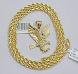 10k Yellow Gold Rope Chain Eagle Charm Pendant Set 18"-28 Inch 3mm Necklace REAL
