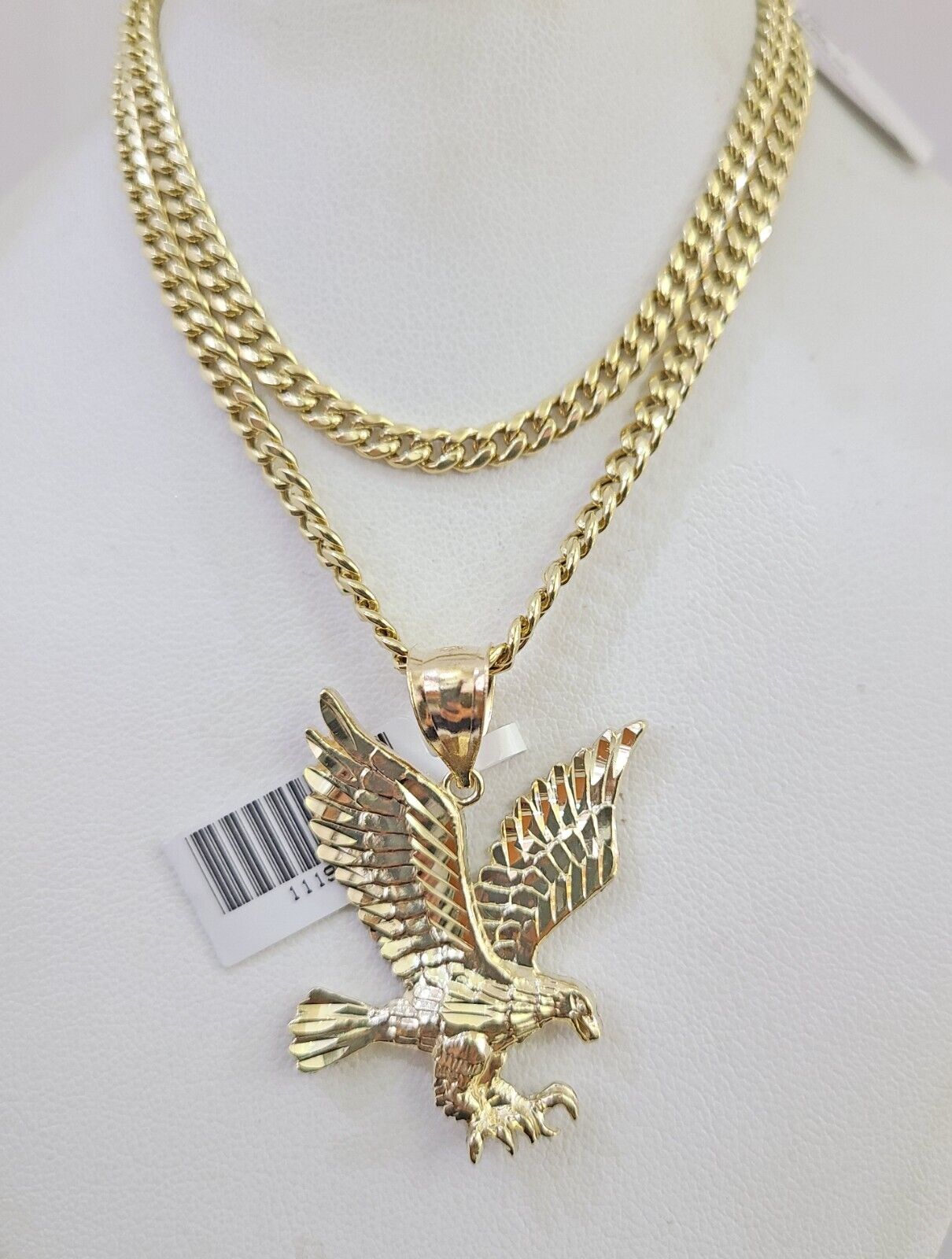 10k Gold Chain Flying Eagle Pendant Set Miami Cuban Necklace 4mm 18"-26" Charm