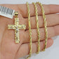 10kt Gold Milano Rope Chain Cross Charm Pendant Set 18-24 Inch 3mm Necklace REAL