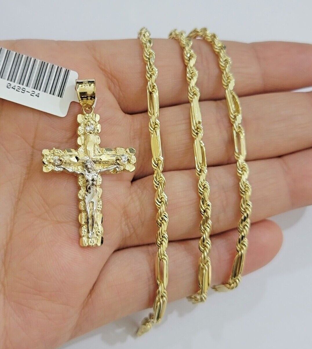 10kt Gold Milano Rope Chain Cross Charm Pendant Set 18-24 Inch 3mm Necklace REAL