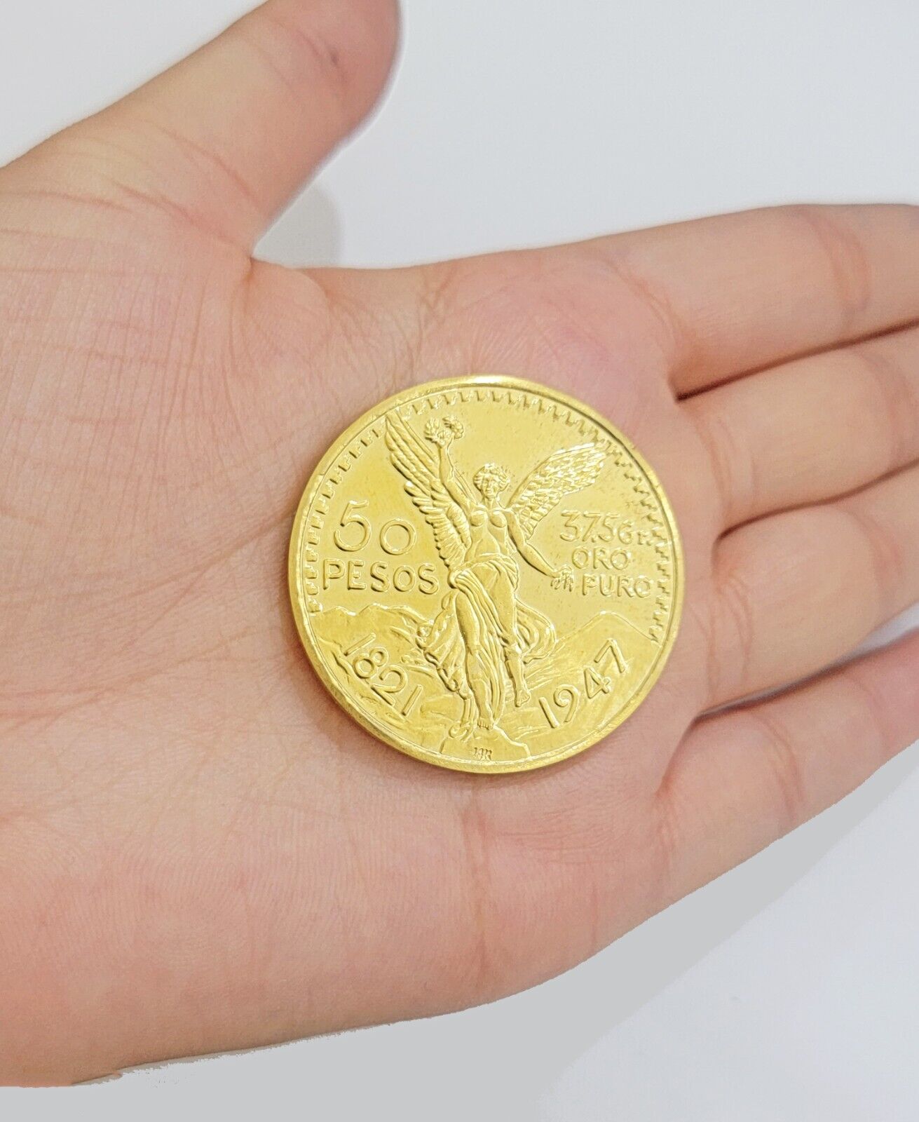 Mexico Gold 50 Pesos 1821 1947 Date Copy Coin SOLID 14k Gold Charm Centenario