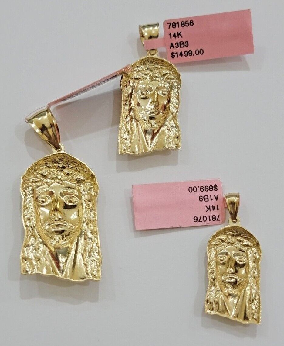 14k Yellow Gold Pendant Jesus Head Charm 14kt Yellow Gold For Men Different Size