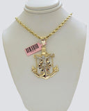 Solid 14kt Gold Rope Chain Necklace Jesus Anchor Charm Pendant 24 Inches 14k 4mm