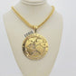 10k Yellow Gold Franco Chain Necklace World Map Charm Pendant 5mm 20-26'' Inches