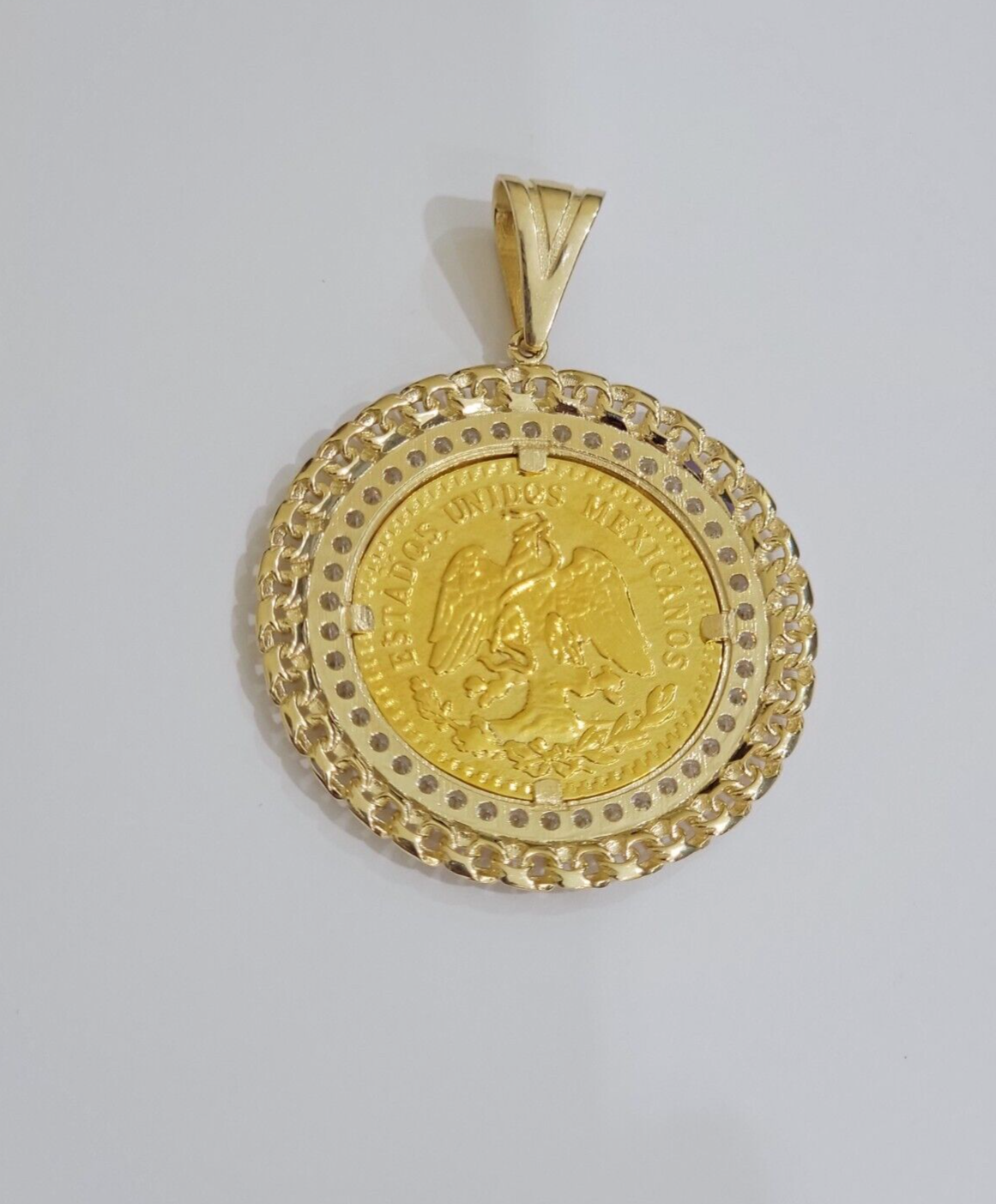 Mexican Centenario Coin 1947 Charm Pendant Replica 50 pesos With Bezel 10kt Gold