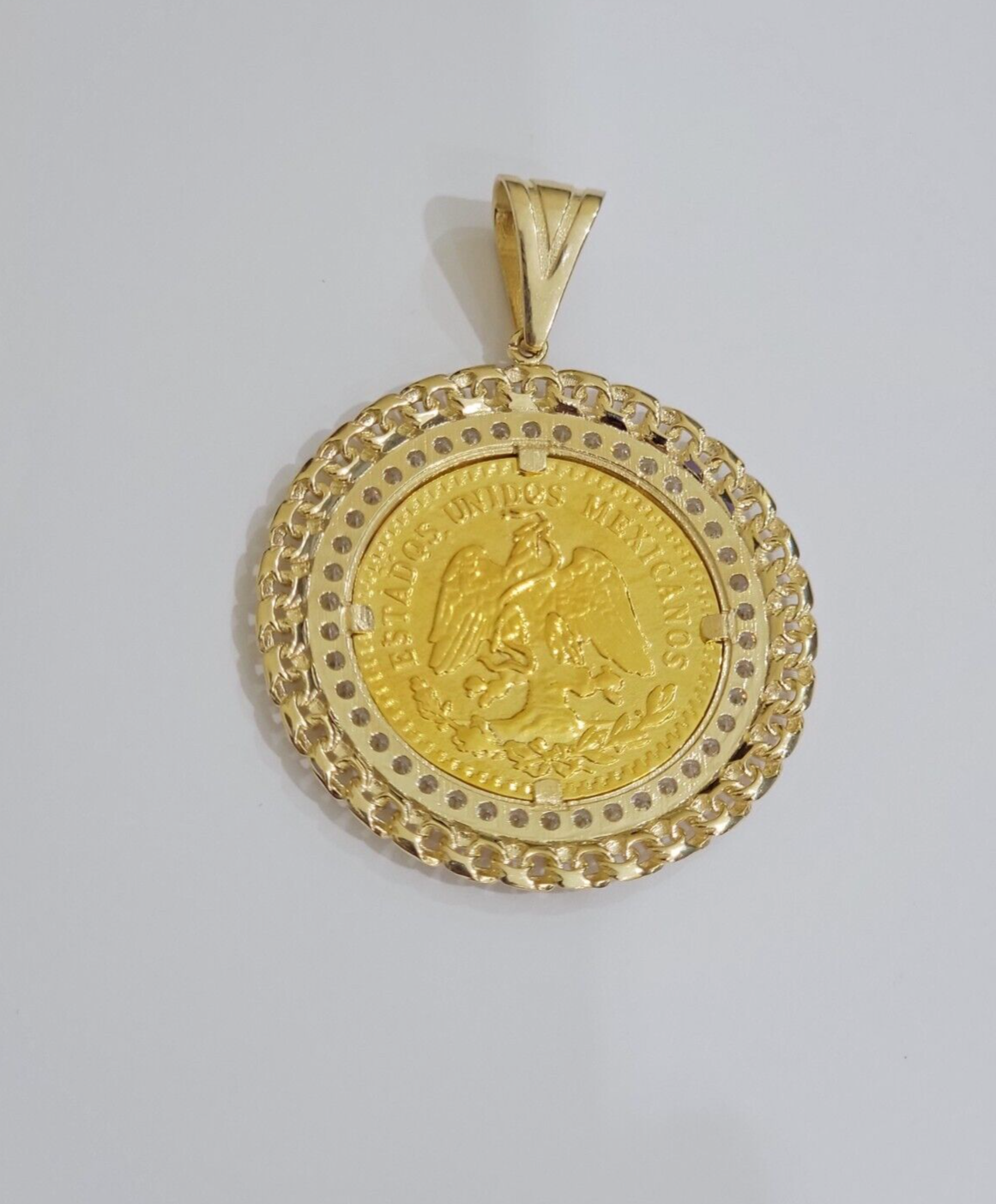 Mexican Centenario Coin 1947 Charm Pendant Replica 50 Pesos With Bezel 10kt Gold