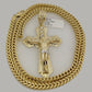 10k Yellow Gold Franco Chain Necklace Jesus Cross Charm Pendant 5mm 20-26 Inches