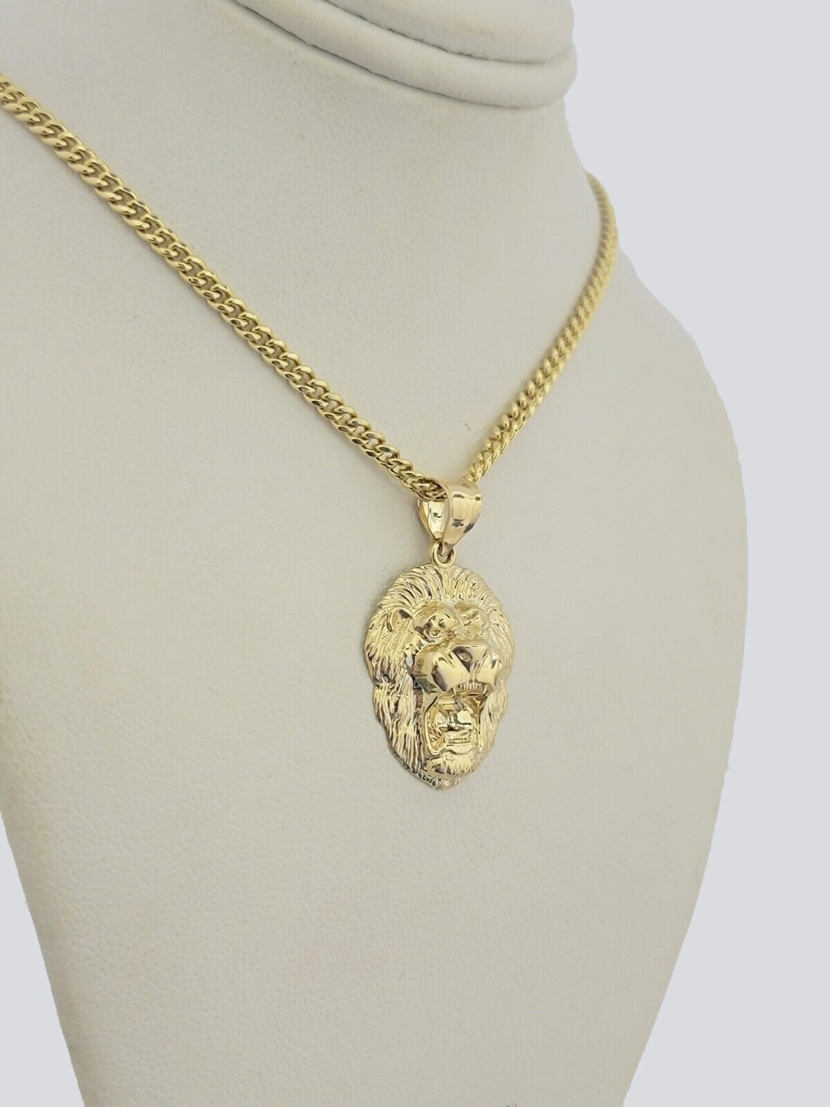 10kt Gold Miami Cuban Chain Lion Head Charm Pendant 3mm 16-28 Inch Necklace SALE