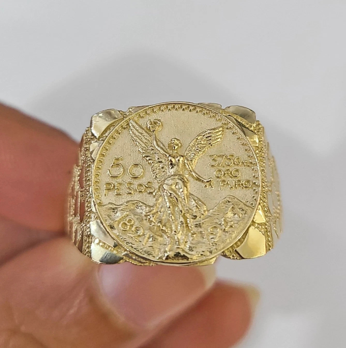 10k 50 Pesos Coin Centenario Ring Yellow Gold Men Women Real Genuine