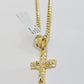 Real 14k Gold Chain & Cross pendant Set 14kt Miami Cuban Link Chain 4mm & Cham