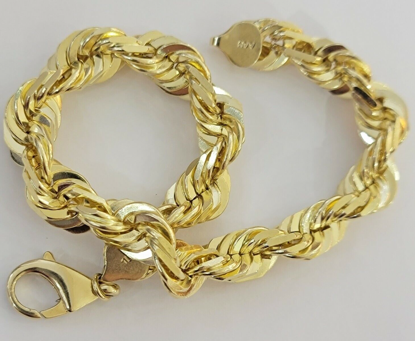 10mm 10k Yellow Gold Rope Mens Bracelet 7.5