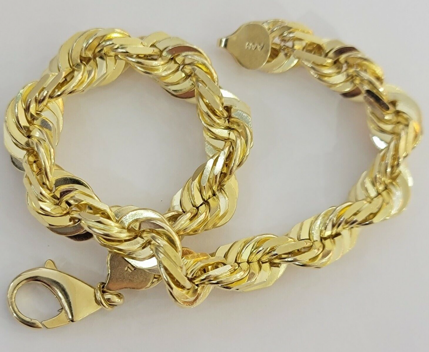 10mm 10k Yellow Gold Rope Mens Bracelet 7.5" Diamond Cut Real Solid 10KT Gold