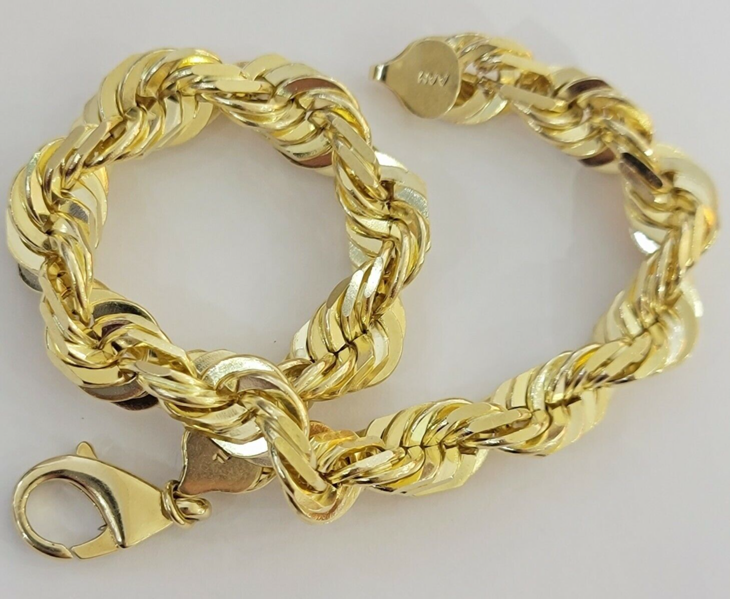 10mm 10k Yellow Gold Rope Mens Bracelet 7.5" Diamond Cut Real Solid 10KT Gold