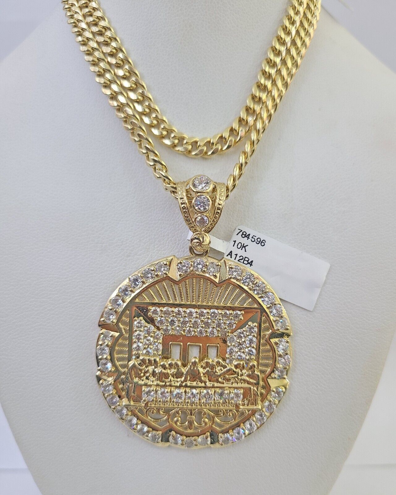 10k Gold Chain Last Supper Pendant Set Miami Cuban link Necklace 5mm 20-30 Inch