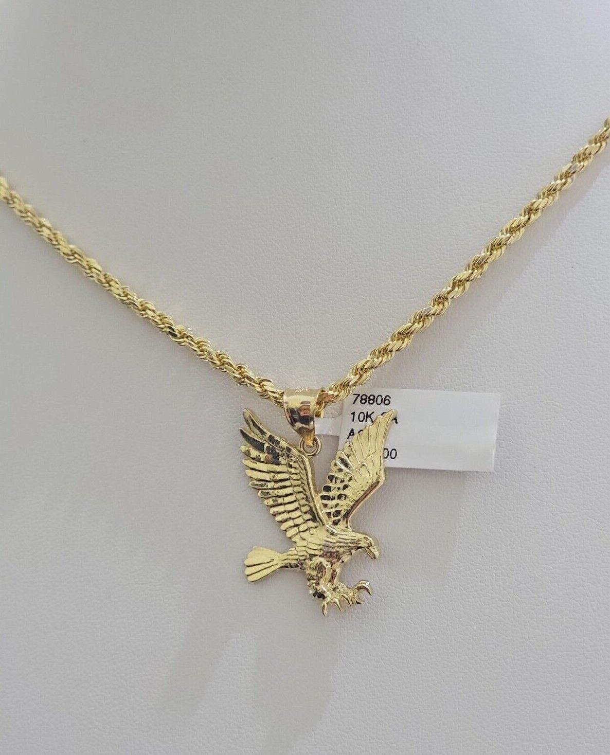 10k Gold Rope Chain Eagle Charm Pendant Set 22'' Inches 3mm Necklace REAL SALE
