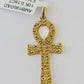 Ankh Cross Charm Pendant REAL 10k Yellow Gold Genuine Natural Diamond Men Women