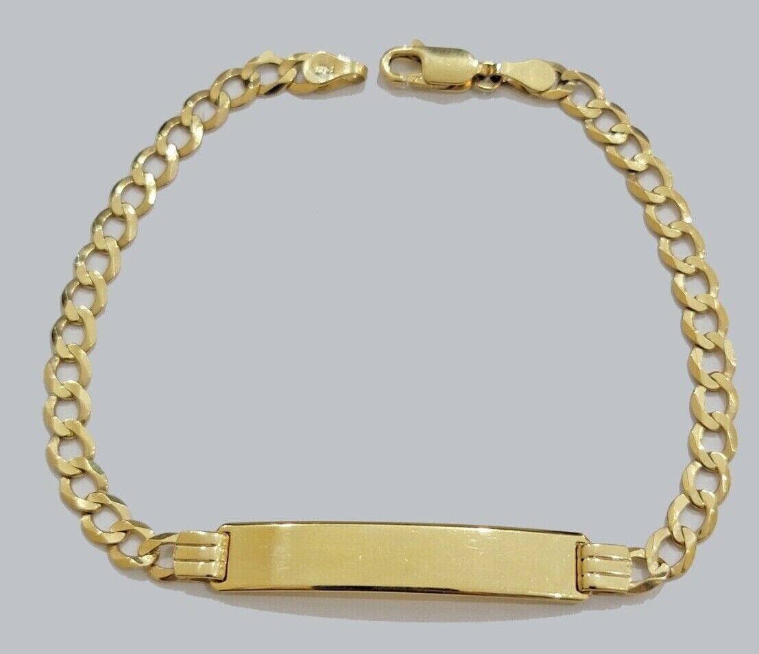 Real 10k Gold Cuban Curb Link ID Bracelet 5mm-10mm 8-8.5" Inches 10kt Name Plate