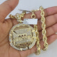 10k Yellow Gold Rope Chain Last Supper Charm Pendant 18-30'' Inch 7mm  Necklace