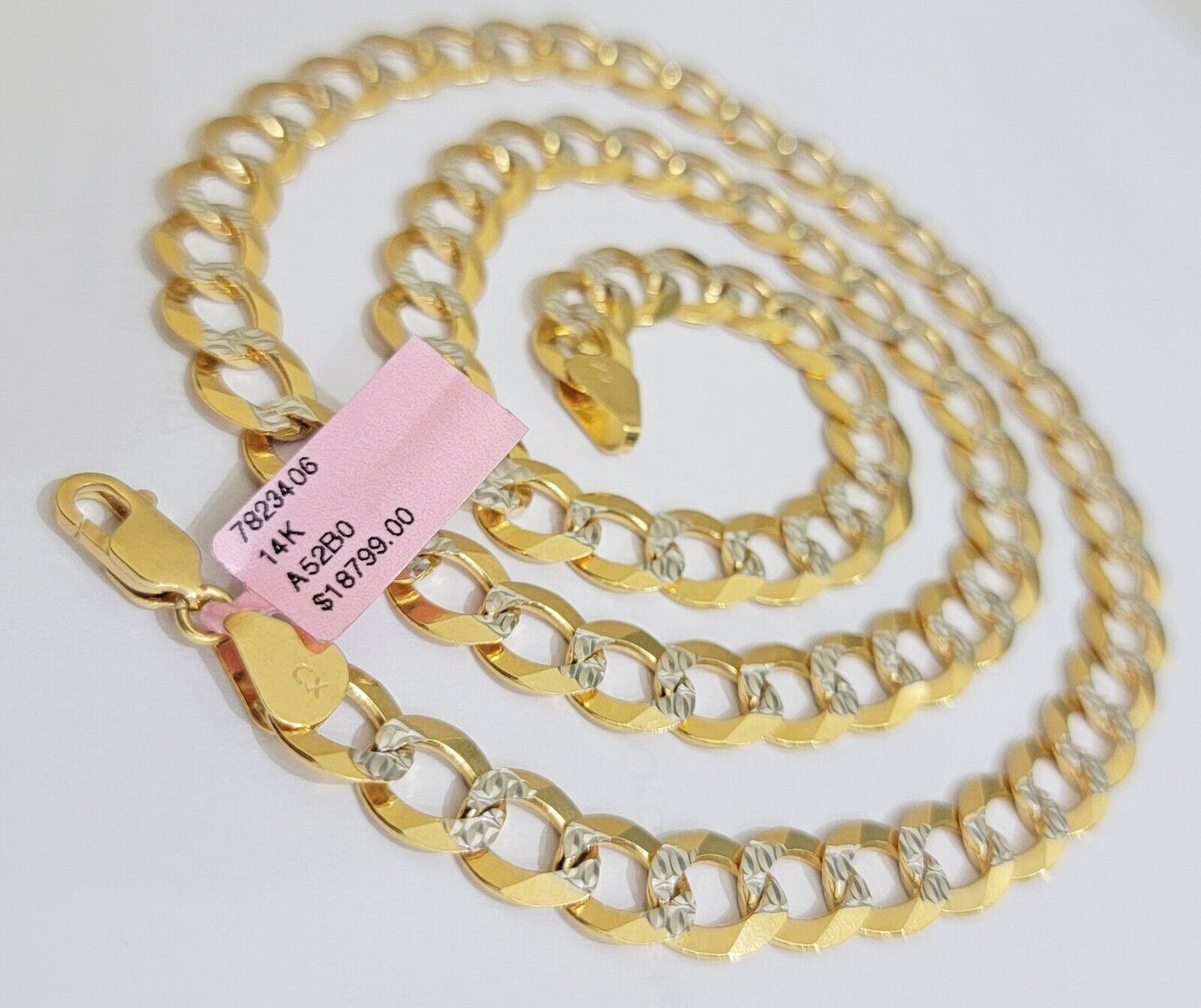 Solid 14k Gold Chain necklace Cuban Curb Link  9.5mm Two-Tone Diamond Cut 20-30"