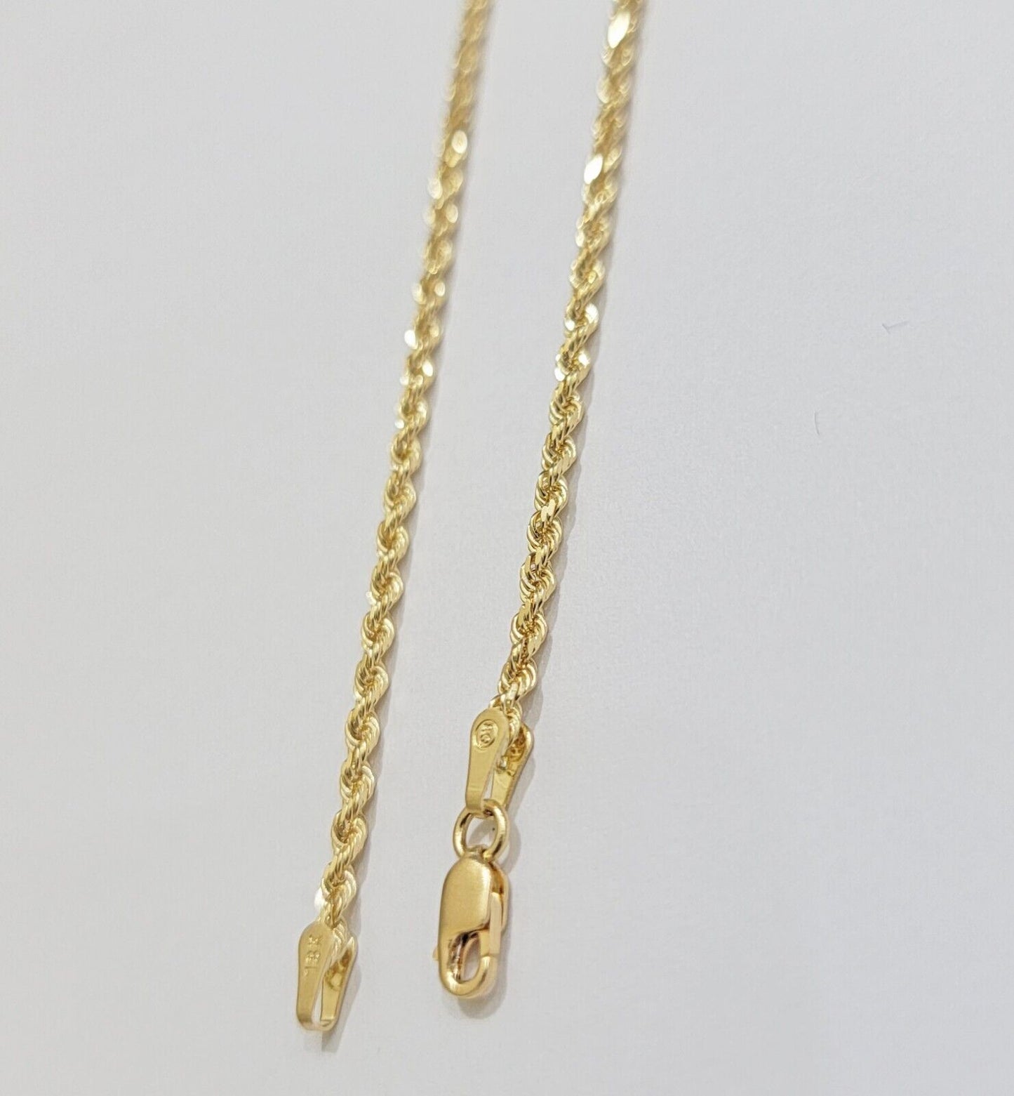 Real 18k Yellow Gold Rope chain necklace 2mm 16-24 Inch Men women SOLID HEAVY