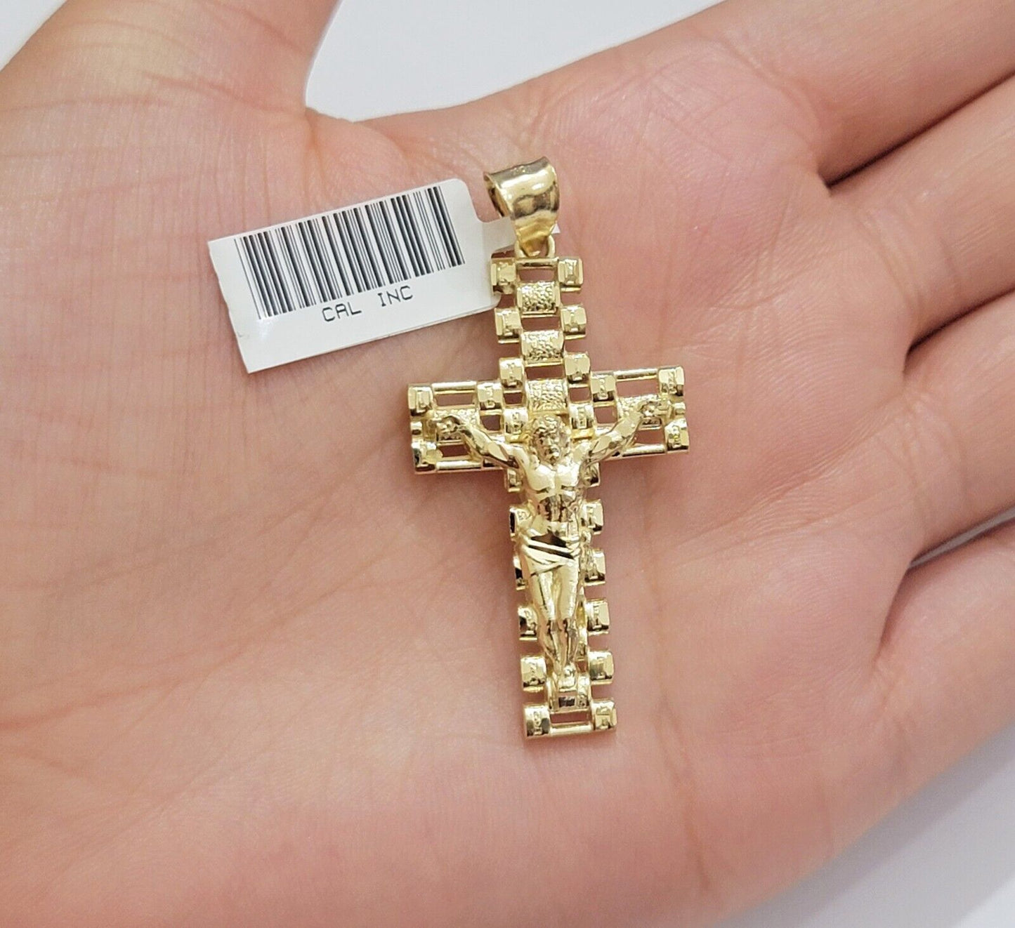 Real 10k Gold Franco chain & Jesus Cross Charm pendant , 3mm Necklace ,Men Women