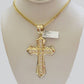 10k Yellow Gold Franco Chain Necklace Jesus Cross Charm Pendant 3mm 18-26 Inches