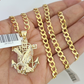 10k Gold Chain Necklace Eagle Anchor Pendant Set Cuban Curb 5mm 20"-28" Charm