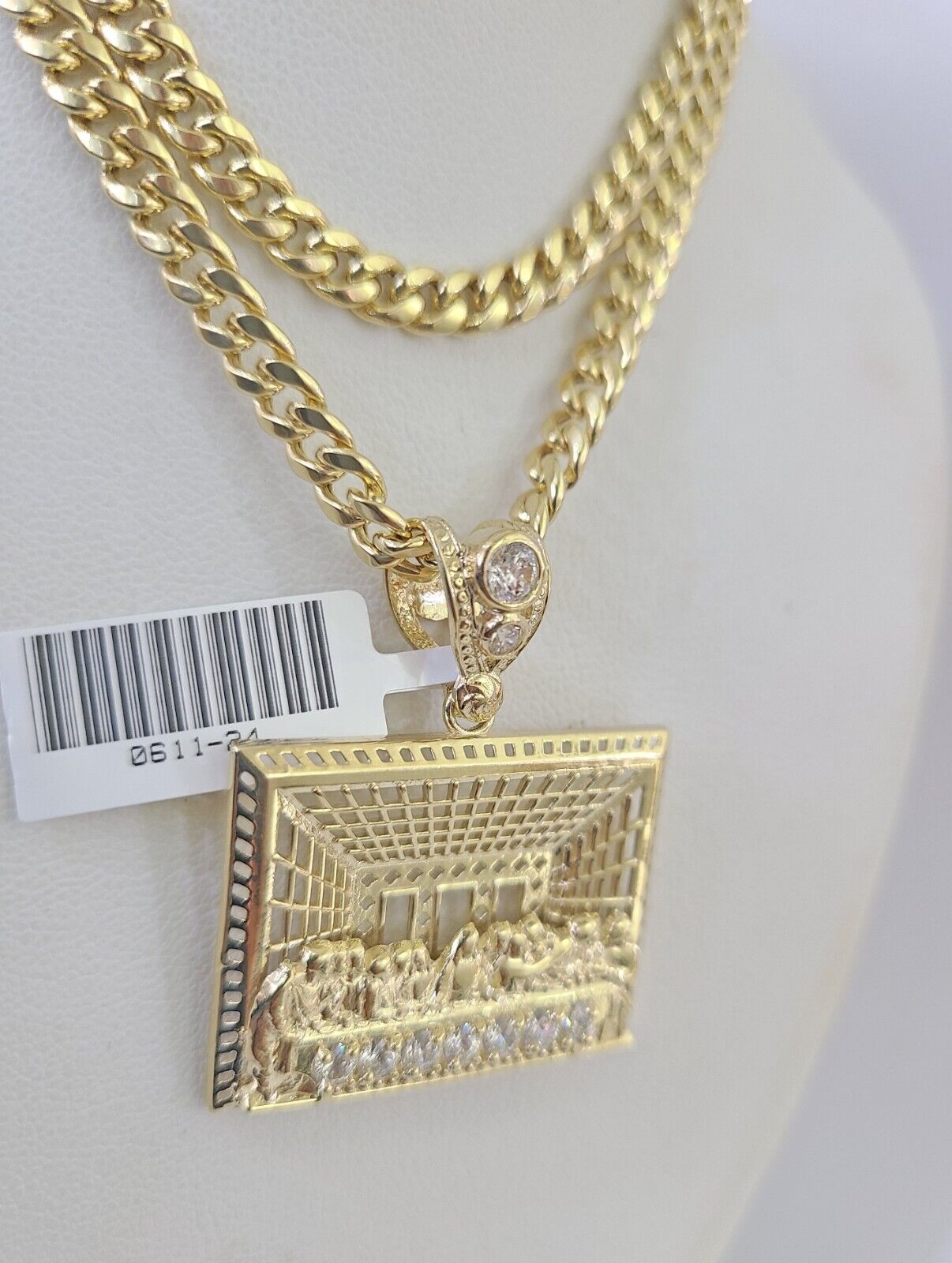 10k Gold Chain Last Supper Pendant Set Miami Cuban link Necklace 5mm 20-30 Inch