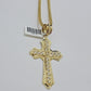 10k Yellow Gold Franco Chain Necklace Jesus Cross Charm Pendant 3mm 18-26 Inches