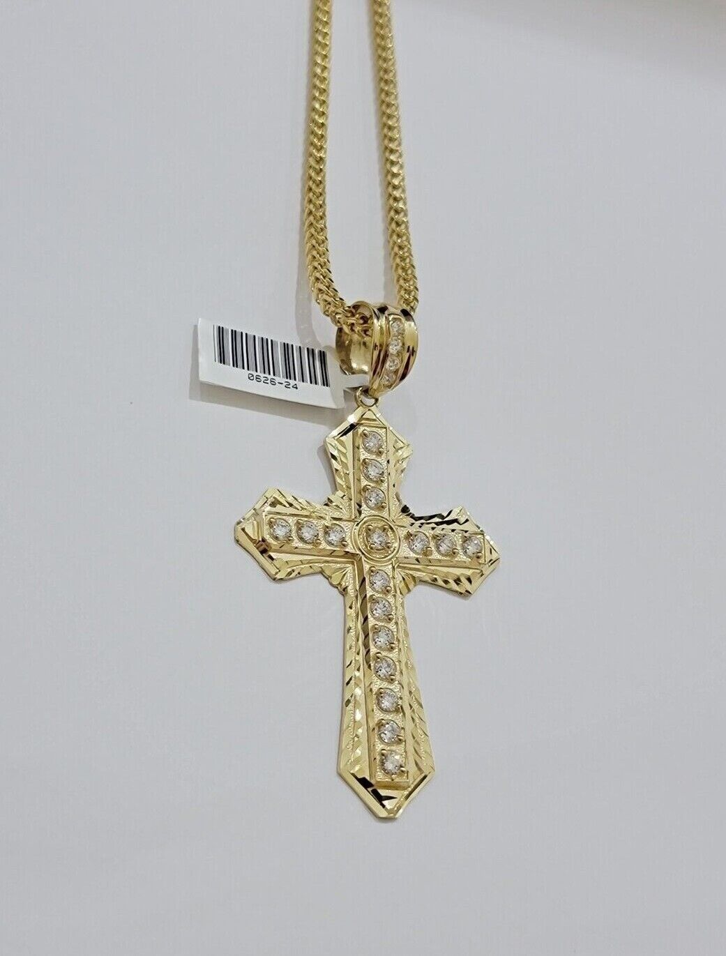 10k Yellow Gold Franco Chain Necklace Jesus Cross Charm Pendant 3mm 18-26 Inches