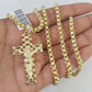 Real 10k Gold Byzantine Necklace Jesus Cross Charm SET Chain 18"-30" 3mm Pendant