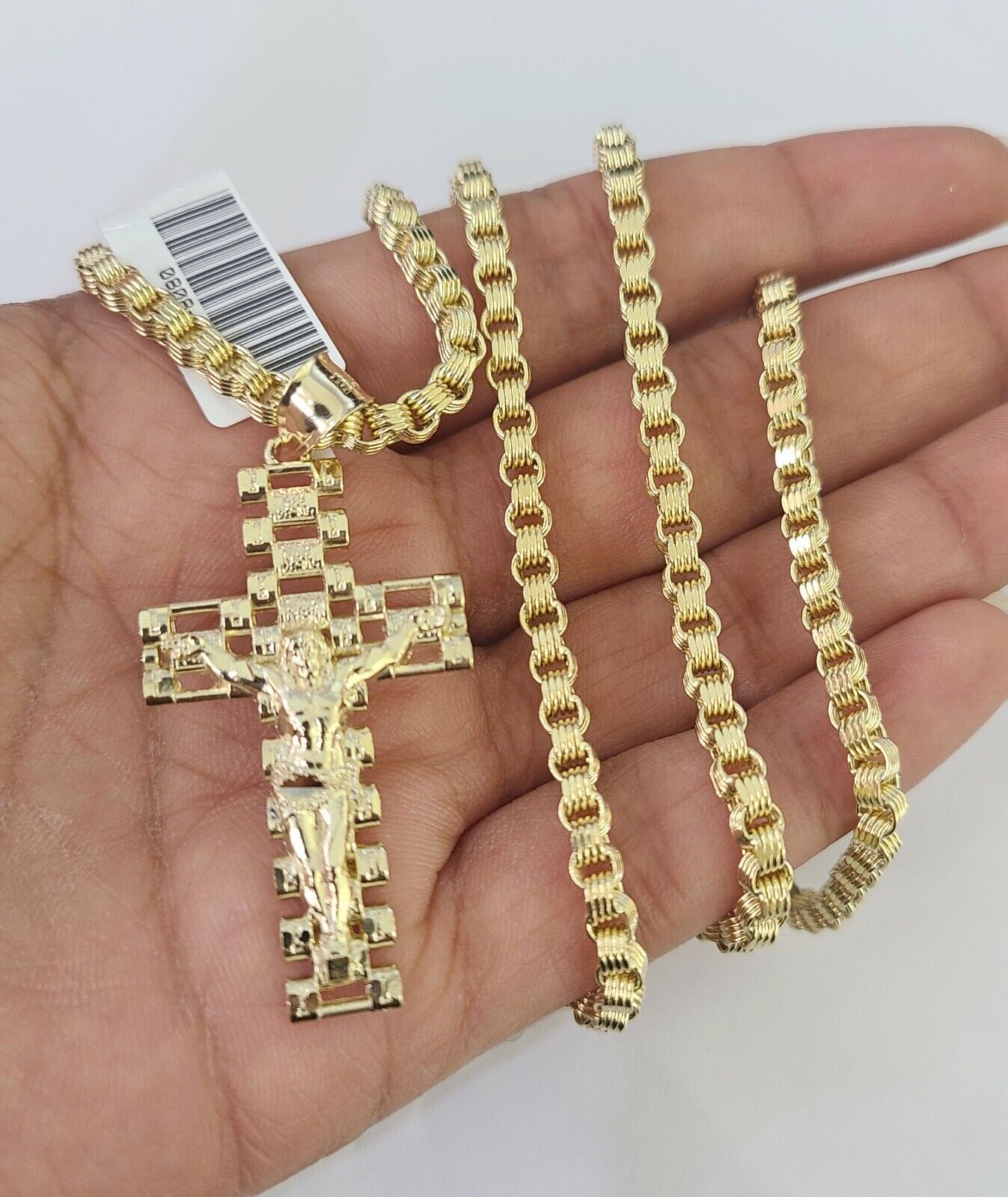 Real 10k Gold Byzantine Necklace Jesus Cross Charm SET Chain 18"-30" 3mm Pendant