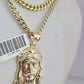 10k Gold Chain Jesus Head Pendant Set Miami Cuban Necklace 4mm 18"-26" Charm