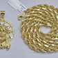 10kt Gold Rope Chain Jesus Head Charm Pendant Set 18-30'' Inch 5mm Necklace SALE