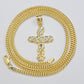 Real 10k Gold Jesus Cross Charm Chain Set Franco Necklace 2.5mm 18-24" Men Women