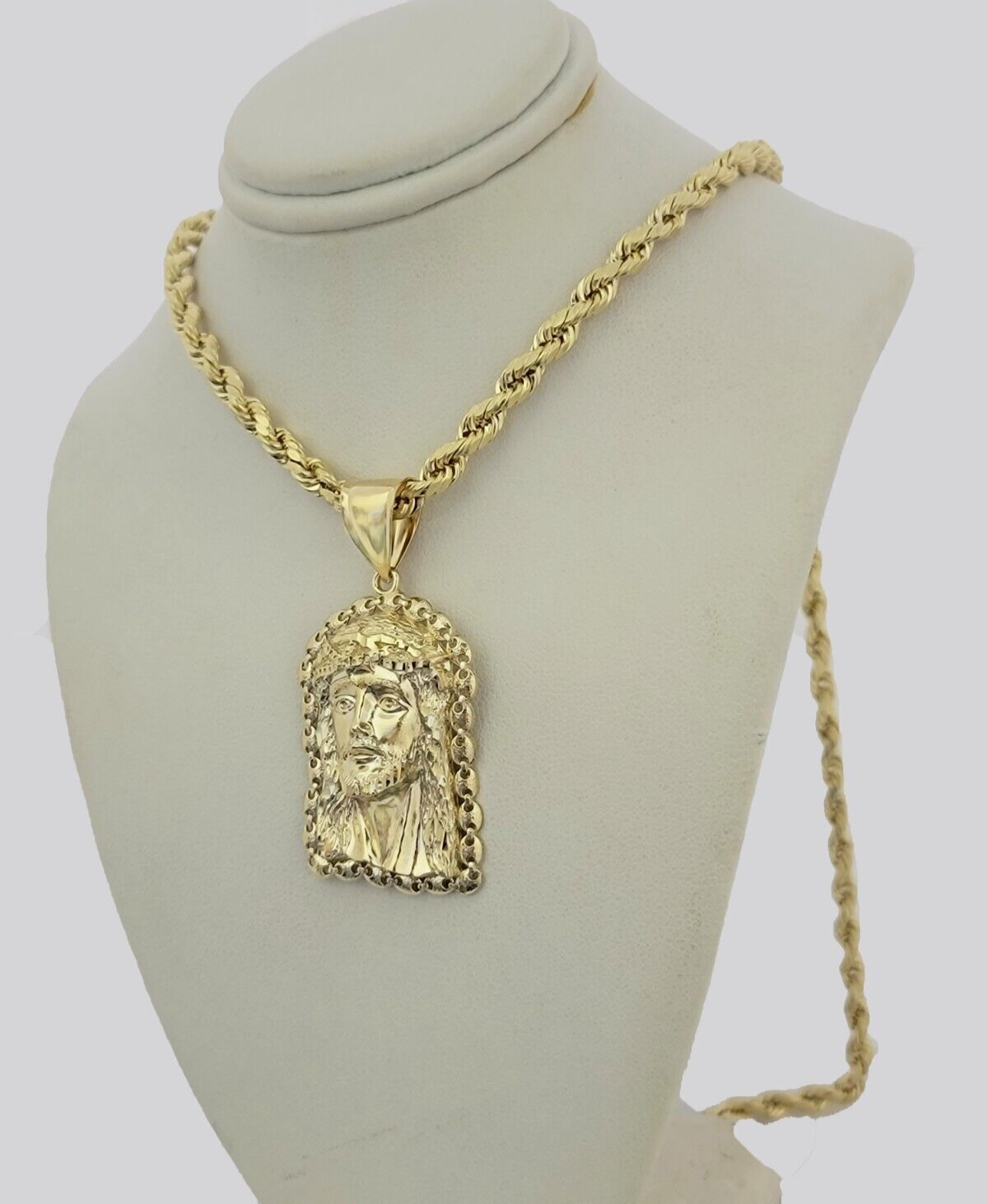 10kt Gold Rope Chain Jesus Head Charm Pendant 5mm 18-28 Inches Necklace SALE NEW