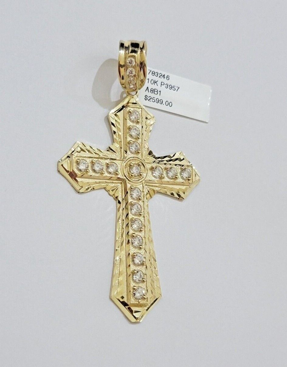 10k Yellow Gold Franco Chain Necklace Jesus Cross Charm Pendant 3mm 18-26 Inches