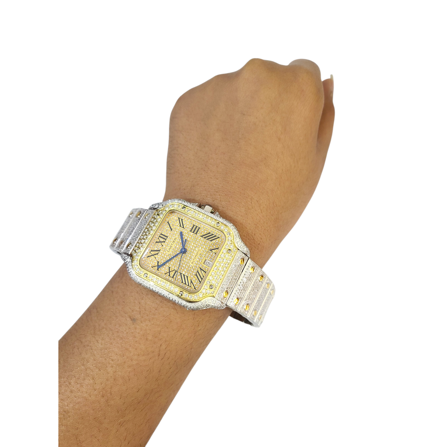 Cartier Santos Men's S.Steel Watch Roman Iced Out 12ct Diamonds 40mm (pre-owned)