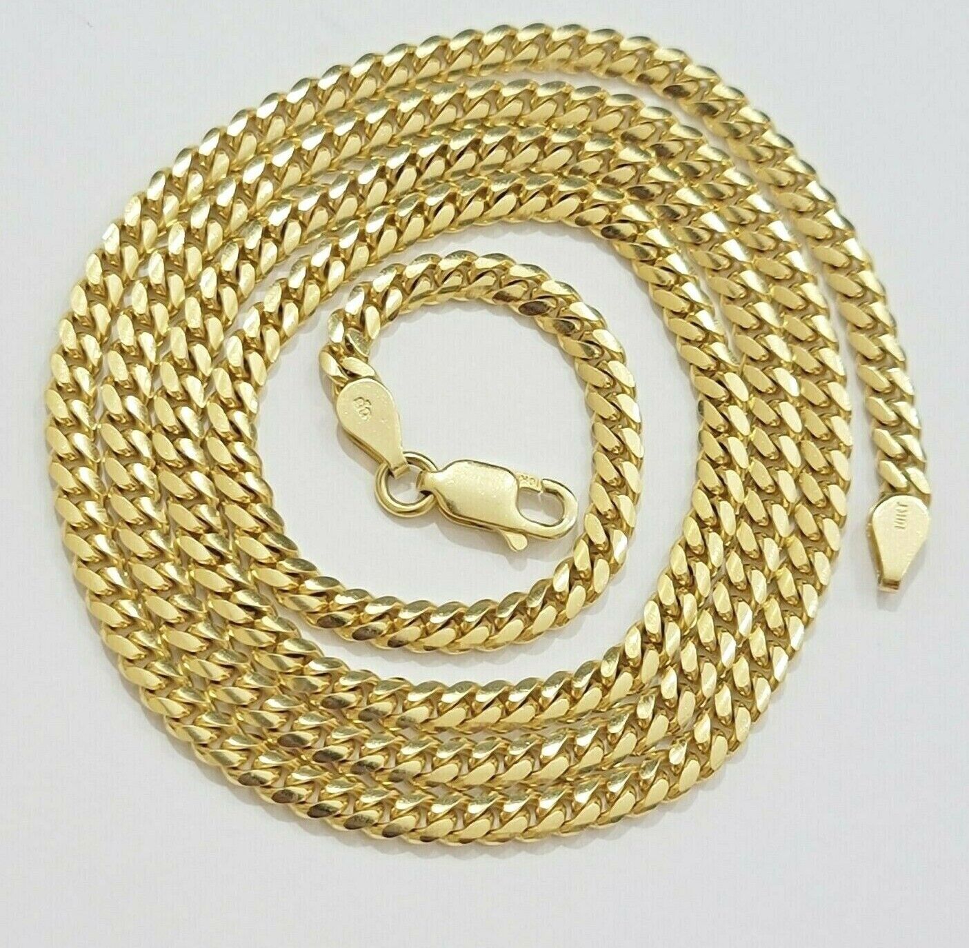 Solid 10k Yellow Gold Cuban link Chain & Nugget Charm Pendant Necklace 4mm 26 Inch