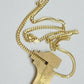 Solid 10k Yellow Gold Cuban Link Chain & Nugget Charm Pendant Necklace 4mm 26 Inch