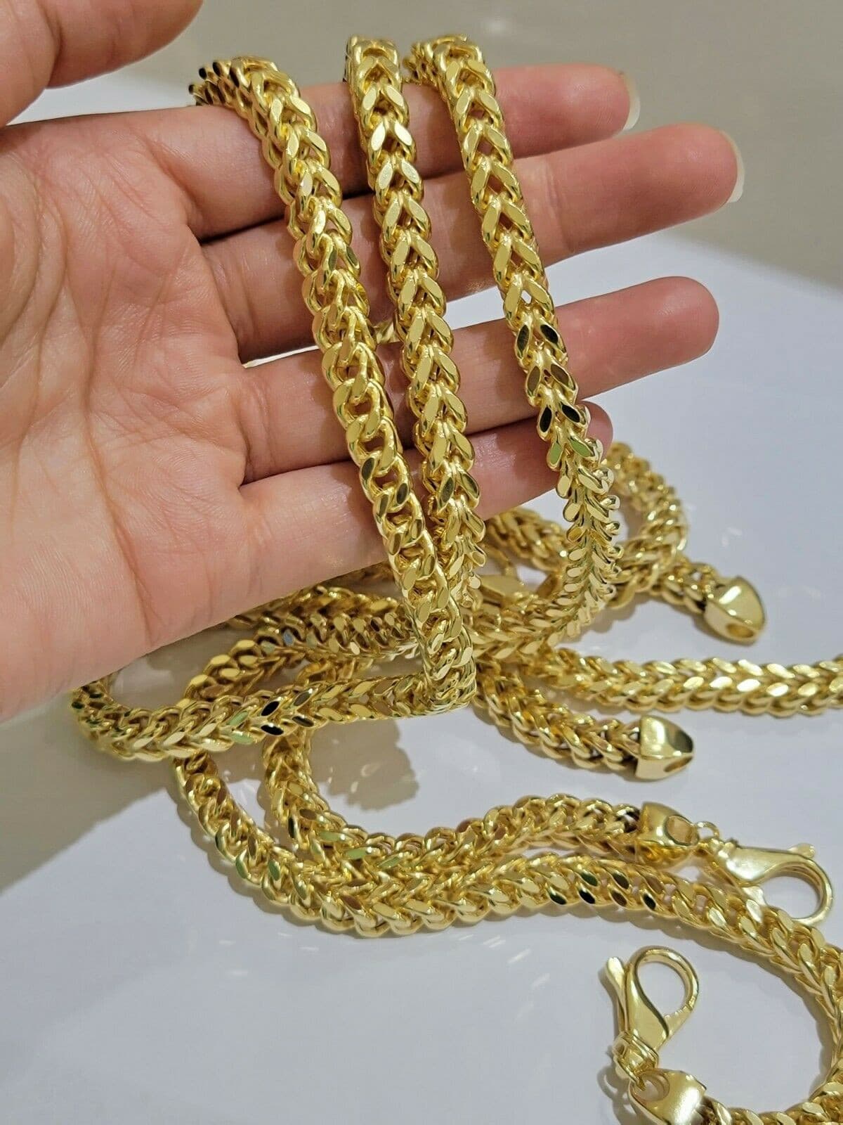 Real 10K Gold Franco Chain Men's Necklace 30" Necklace 7mm Thick, 10 KT STRONG