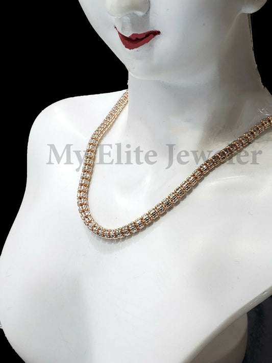 Tennis Gold Necklace 10k Rose Gold Ladies Chain Diamond Cut 16 Inch 100% GENUINE