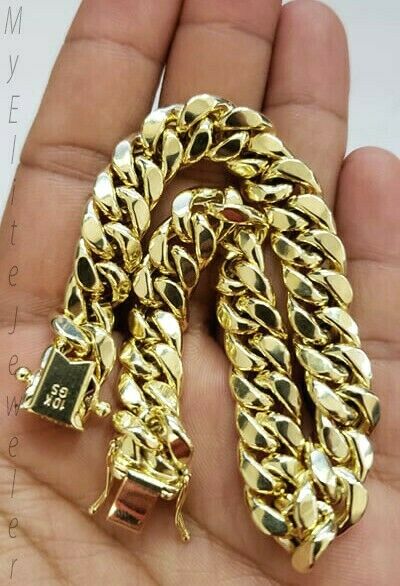 10k Yellow Gold Bracelet Men's cuban Link 7.5" 9mm Thick Box clasp Strong Link