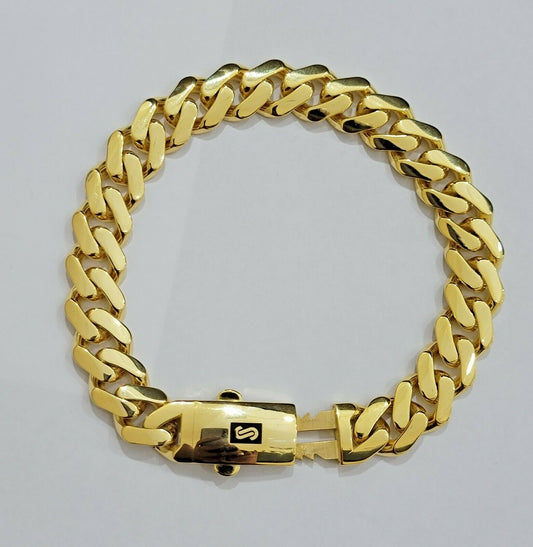 Real 10k Gold Miami Cuban Royal Link Bracelet 13mm 8" Shiny Plain Monaco, 10kt