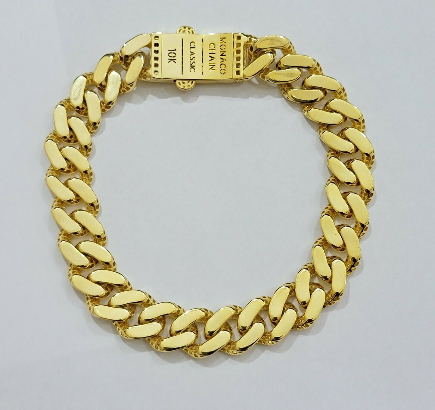 Real 10k Gold Miami Cuban Royal Link Bracelet 11mm 9" Shiny Plain Monaco, 10kt