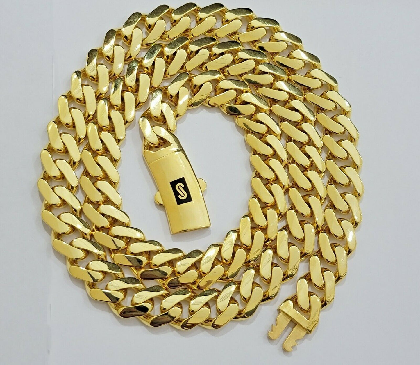 Miami Cuban Royal Link Chain Shiny Plain Necklace Monaco, Real 10K Yellow Gold